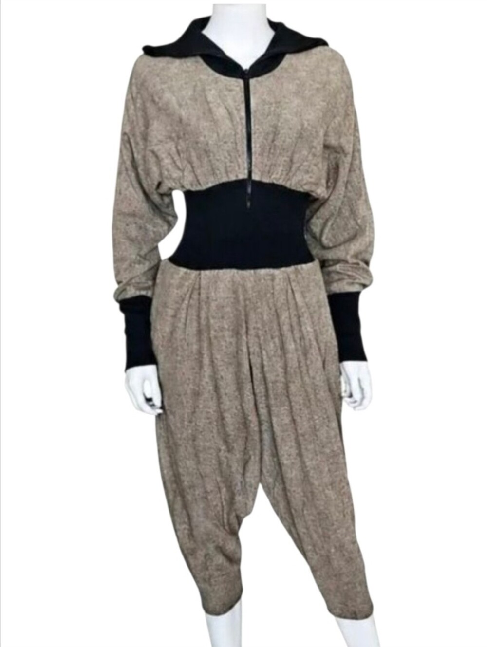 MICHELE LAMY | Rare Vintage Brown & Black Zip Jumpsuit – Size 1 / Small